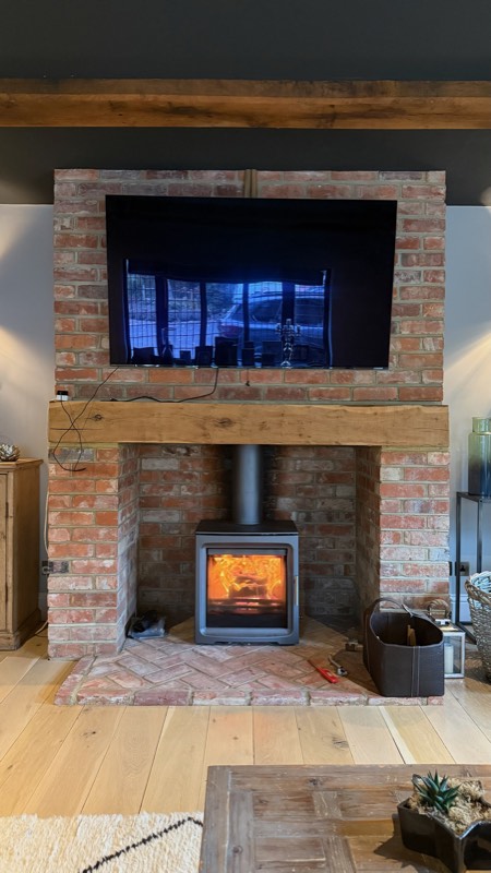 Media wall fireplace installed by Wakefords
